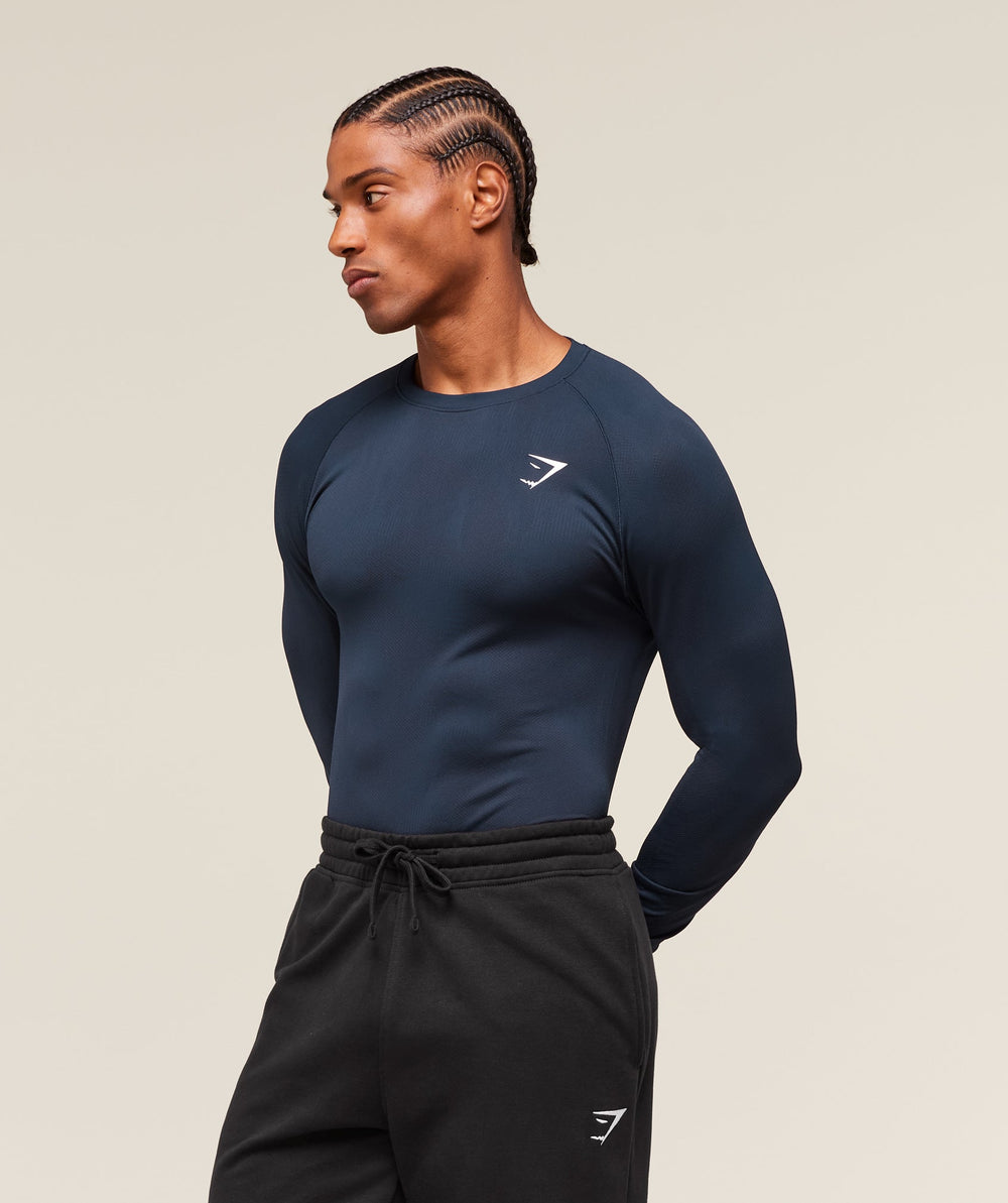 Geo Seamless Long Sleeve T-Shirt - Navy/Heavy Blue