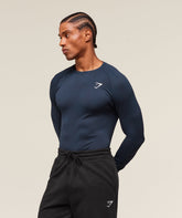 Geo Seamless Long Sleeve T-Shirt - Navy/Heavy Blue