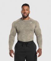 Geo Seamless Long Sleeve T-Shirt - Linen Brown/Camo Brown