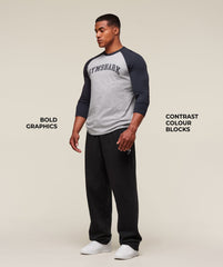 GSLC Raglan 3/4 Sleeve T-Shirt - Light Grey Core Marl/Heavy Blue