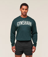 Worn Graphic Long Sleeve T-Shirt - Deep Petrol Blue