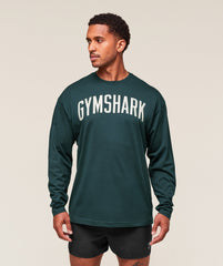 Worn Graphic Long Sleeve T-Shirt - Deep Petrol Blue