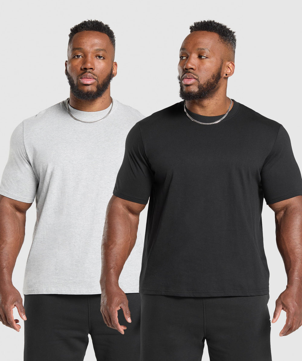 T-Shirt 2 Pack - Black/Light Grey Marl