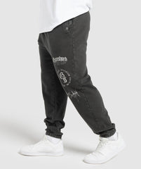 Distressed Graphic Joggers - Black Acid Wash