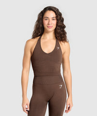 Vital Halter Neck Tank With Shelf - Espresso Marl