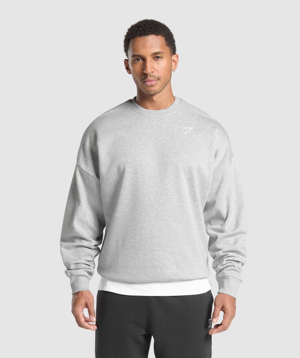 Oversized Crest Crew - Light Grey Core Marl