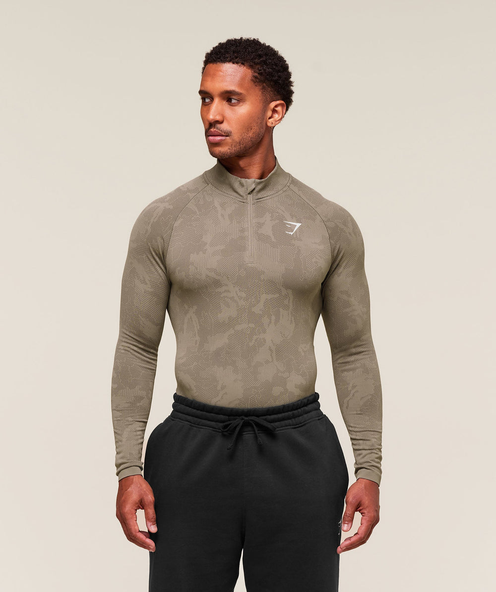 Geo Seamless 1/4 Zip - Linen Brown/Camo Brown