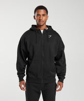 Crest Oversized Zip Up Hoodie - Black