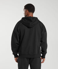 Crest Oversized Zip Up Hoodie - Black