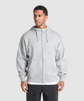 Crest Oversized Zip Up Hoodie - Light Grey Core Marl