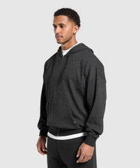 Waffle Zip Hoodie - Black