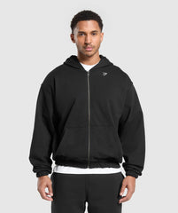 Rest Day Essentials Boxy Zip Up Hoodie - Black