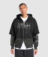 Layered Zip Up Hoodie - Black/Asphalt Grey