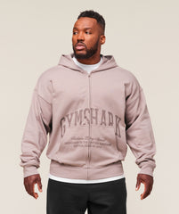Collegiate Script Zip Up Hoodie - Muted Pink
