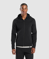 Flat Knit Zip Up Hoodie - Black
