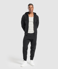Flat Knit Zip Up Hoodie - Black