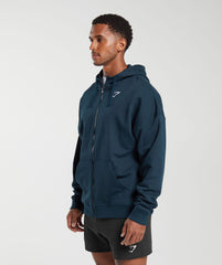 Crest Oversized Zip Up Hoodie - Navy