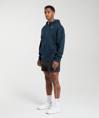 Crest Oversized Zip Up Hoodie - Navy