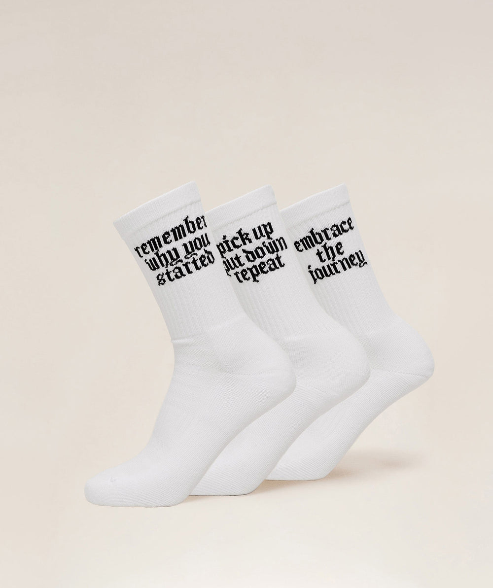 Motivate Graphic Crew Sock 3pk - White