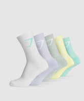 Crew Socks 5pk - Pop Turquoise/Fresh Lilac/Morning Blue/Refresh Yellow/White