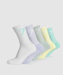 Crew Socks 5pk - Pop Turquoise/Fresh Lilac/Morning Blue/Refresh Yellow/White