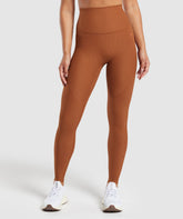 Ribbed Leggings - Copper Brown