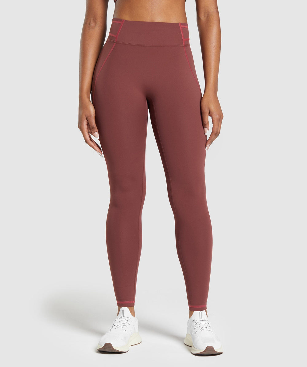 Stitch Feature Leggings - Burgundy Brown