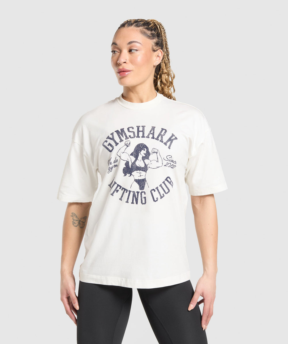 Lifting Girl Graphic Oversized Tee - Soft White