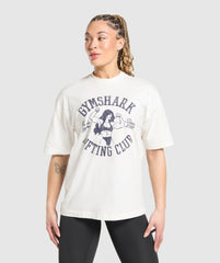 Lifting Girl Graphic Oversized Tee - Soft White