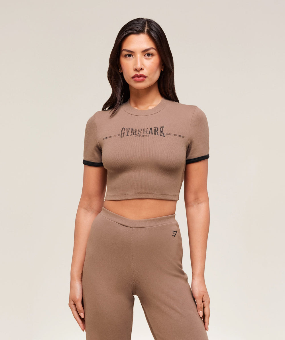 Ribbed Cotton Crop Top - Mocha Mauve/Black