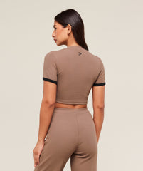 Ribbed Cotton Crop Top - Mocha Mauve/Black
