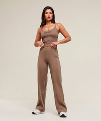 Ribbed Cotton Midi Shelf Tank - Mocha Mauve/Black
