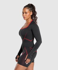 Apex Lift Seamless Long Sleeve Crop Top - Black/Carmine Red