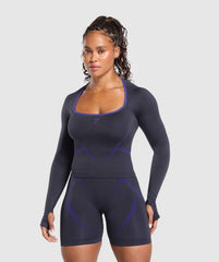 Apex Lift Seamless Long Sleeve Crop Top - Heavy Blue/Cobalt Purple