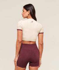 Ribbed Cotton Crop Top - Oat White/Burgundy Brown