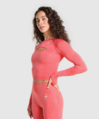 Vital Long Sleeve Cut Out Top - Coral Red Marl