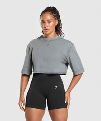 GSLC Washed Graphic Crop Top - Iron Blue