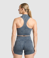 Adapt Camo Seamless Zip Up Crop Top - Titanium Blue/Denim Grey