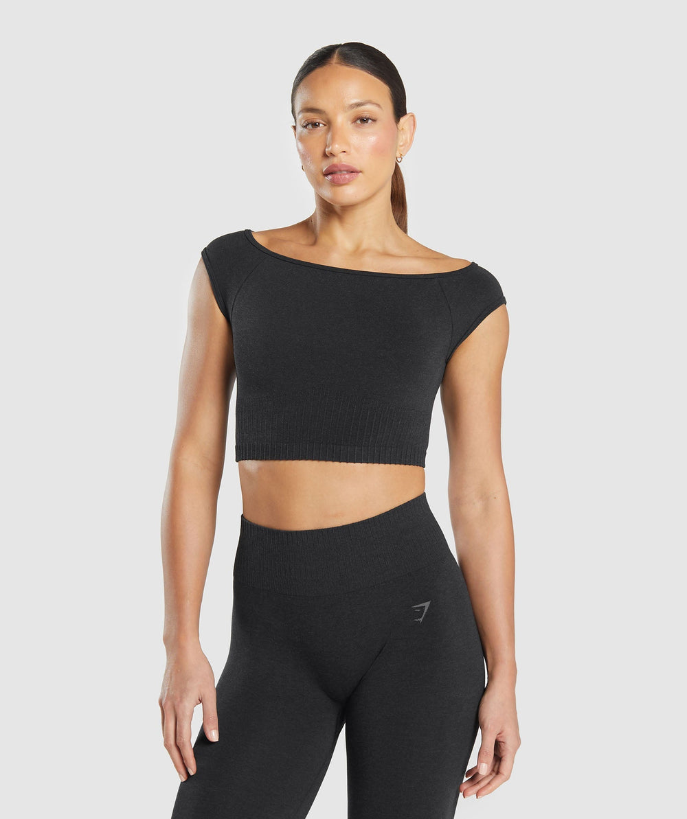 Luxe Seamless Boat Neck Crop Top - Coal Marl
