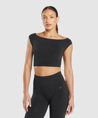 Luxe Seamless Boat Neck Crop Top - Coal Marl