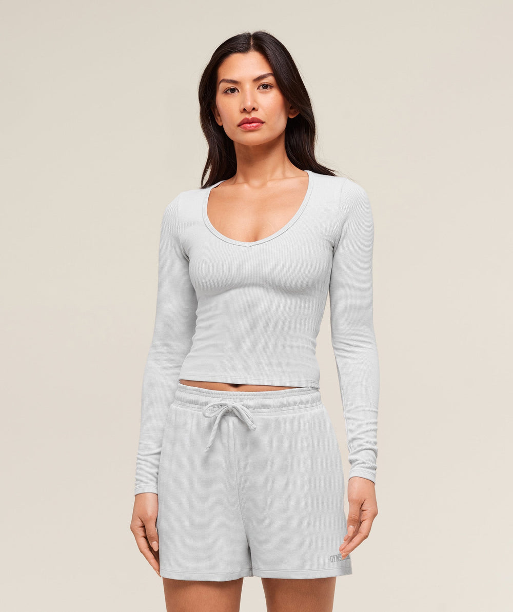 Waffle Long Sleeve Top - Light Grey