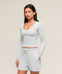 Waffle Long Sleeve Top - Light Grey