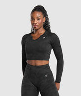 Adapt Camo Long Sleeve Crop Top - Black/Asphalt Grey