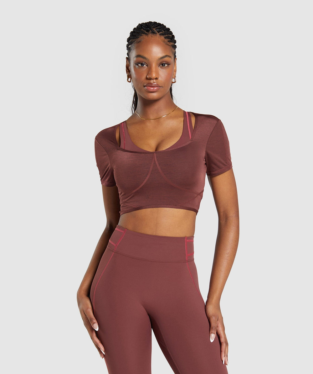 Stitch Feature Crop Top - Burgundy Brown