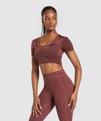 Stitch Feature Crop Top - Burgundy Brown
