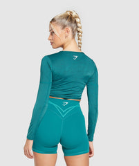Stitch Feature Long Sleeve Crop Top - Ocean Teal