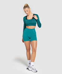 Stitch Feature Long Sleeve Crop Top - Ocean Teal