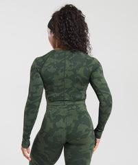 Adapt Camo Long Sleeve Crop Top - Green