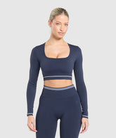 Contrast Seamless Crop Top - Heavy Blue
