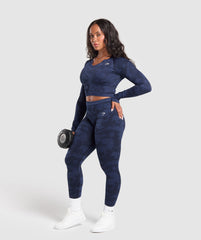Adapt Camo Long Sleeve Crop Top - Midnight Blue/Ash Blue